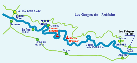 Plan des Gorges de l'Ardèche, Vallon Pont d'Arc, Châmes, Saint Martin d'Ardèche